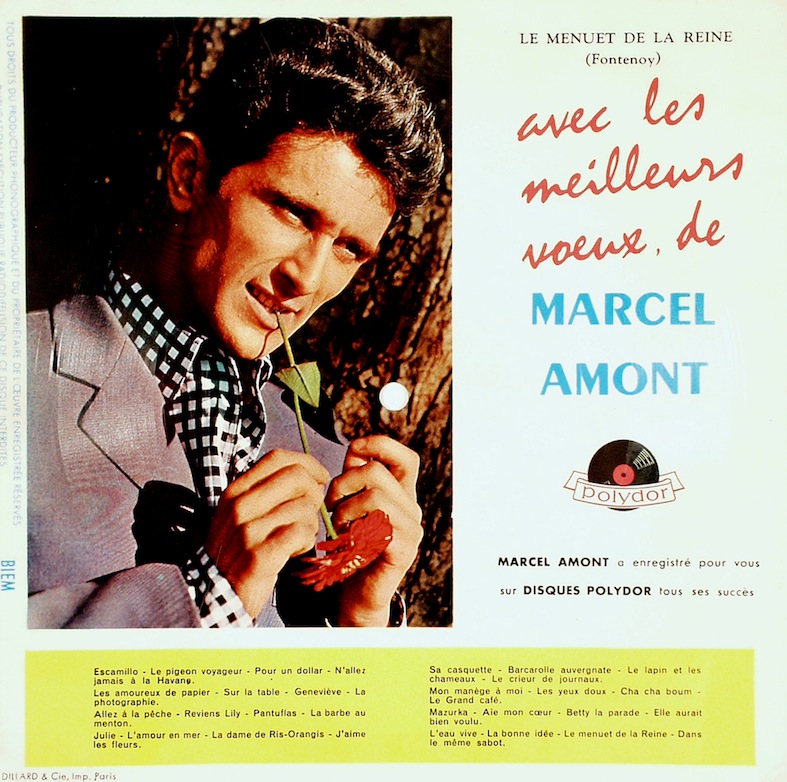 Carte Sonore Publicitaire des Disques Polydor avec les Voeux et la Discographie de Marcel Amont, fin années cinquante