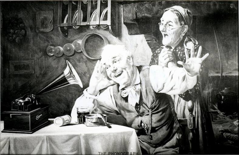 Reproduction d'une Publicité Edison 'Vieux Couple au Phono'