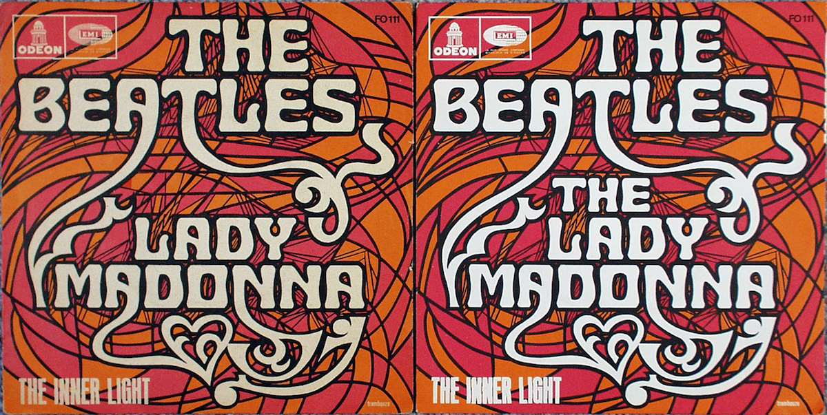 The Beatles 45 Tours 'Lady Madonna', l'un avec, l'autre sans 'The', Pressage Français 03/68