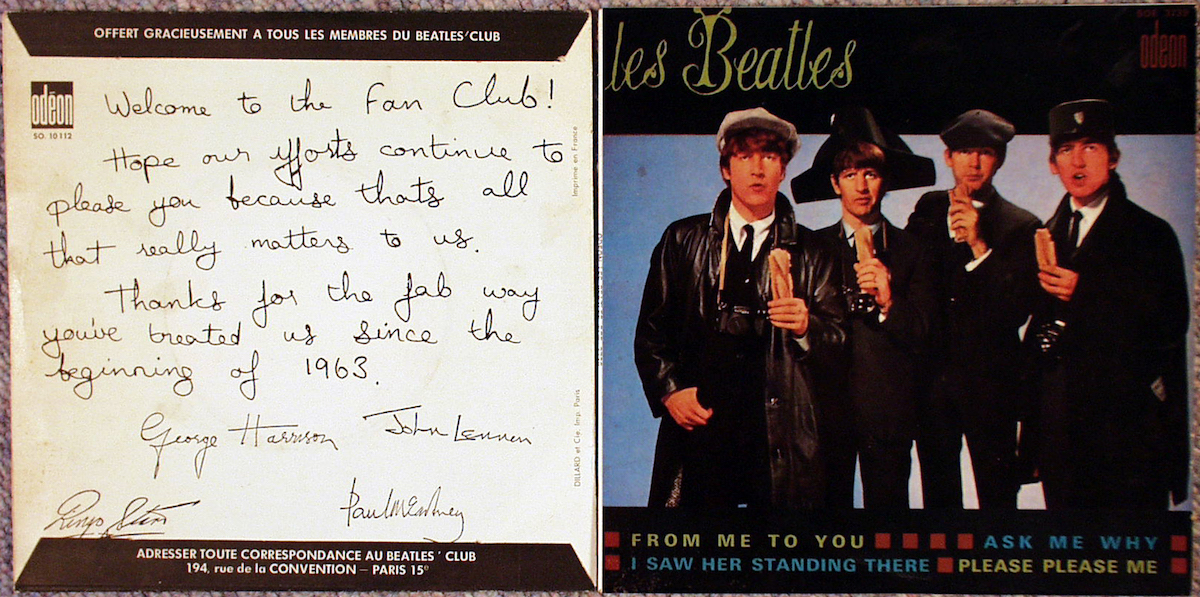 The Beatles, 45 Tours pour le Fan-Club Français en 1964 et Pochette dite 'Sandwich', Pressage Français 09/64, Pochette rééditée à deux cents exemplaires fin année quatre vingt